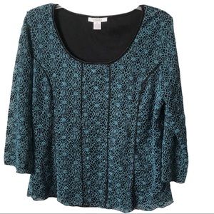 Dress Barn Womens Blue Embroidered Lace Look Scoop Neck Longsleeve Sweater